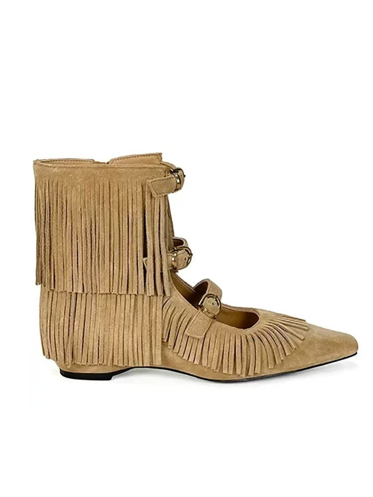 Women's Insole Nomadic Tassel Pointed Toe Booties Women's Leather Boots
