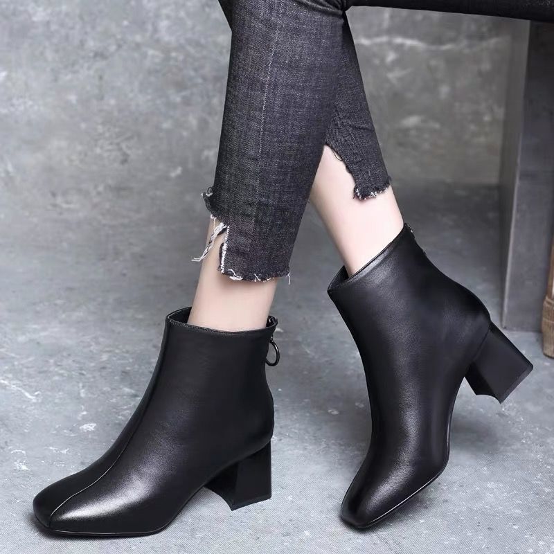 Women's Real Soft Short For Chunky Plush Martin Mid Heels