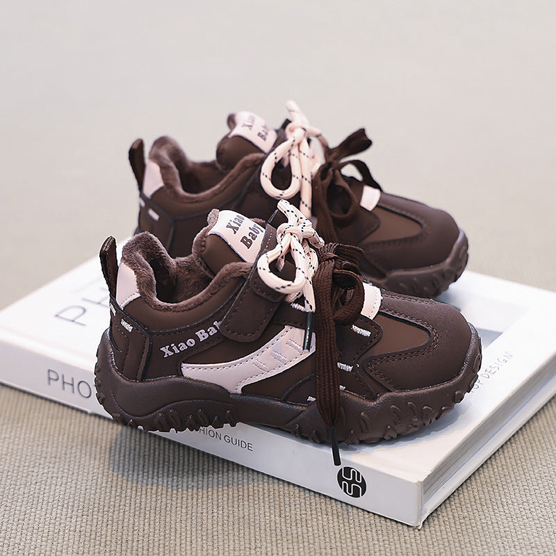 Children's Years Old Fleece-lined Brown Soft Bottom Kid's Sneakers