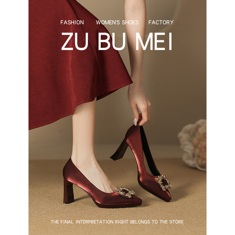 Women's High For Sexy Suede Bridesmaid Temperament French Style Not Women's Fashion Shoes