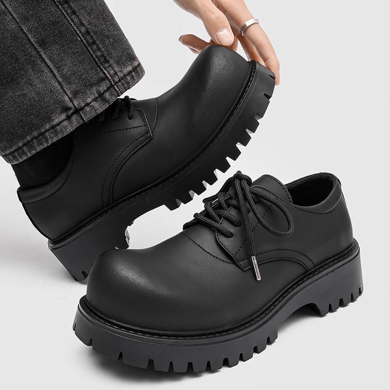 Men's Light British Style Autumn Height Increasing Derby Black Men's Casual Leather Shoes
