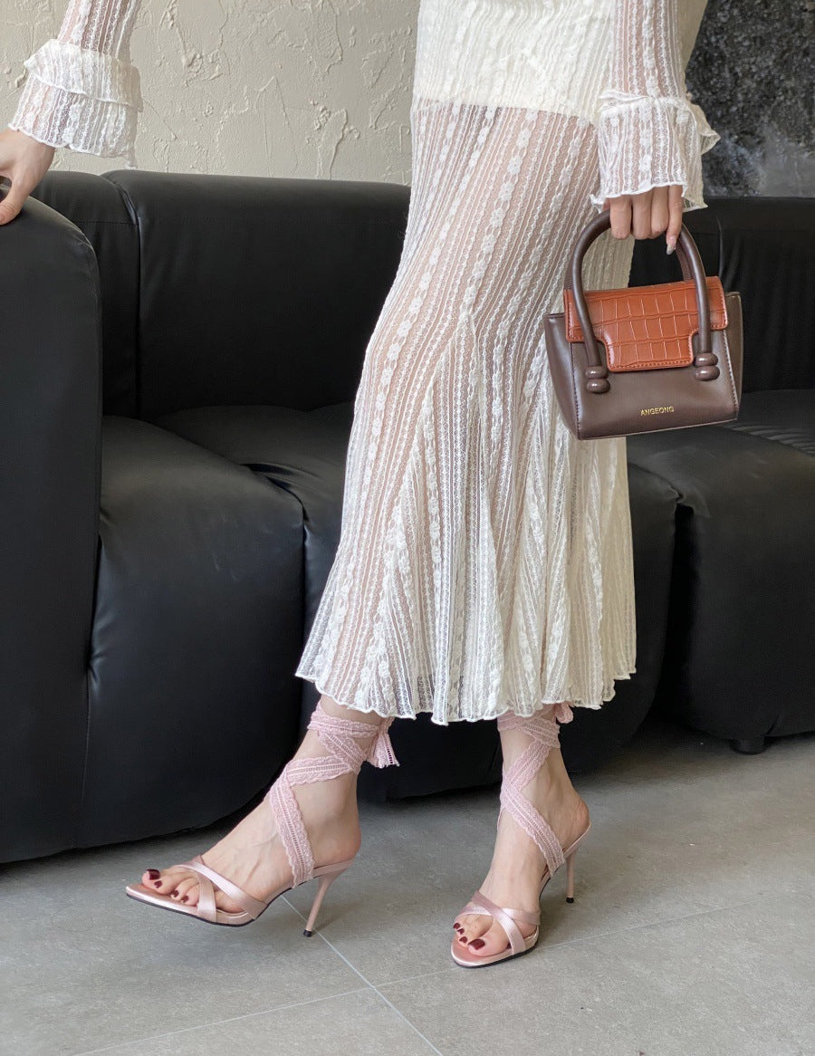 Women's Transparent Summer Stiletto Rhinestone Open Patent High Heeled Sandals