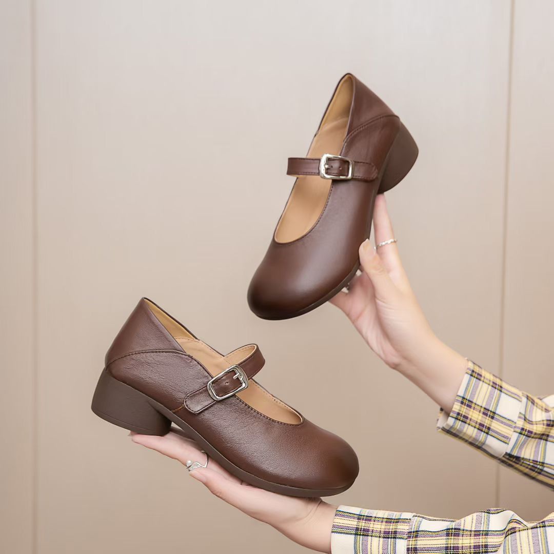 Cowhide Vintage Mary Jane Autumn Super Soft Women's Casual Shoes