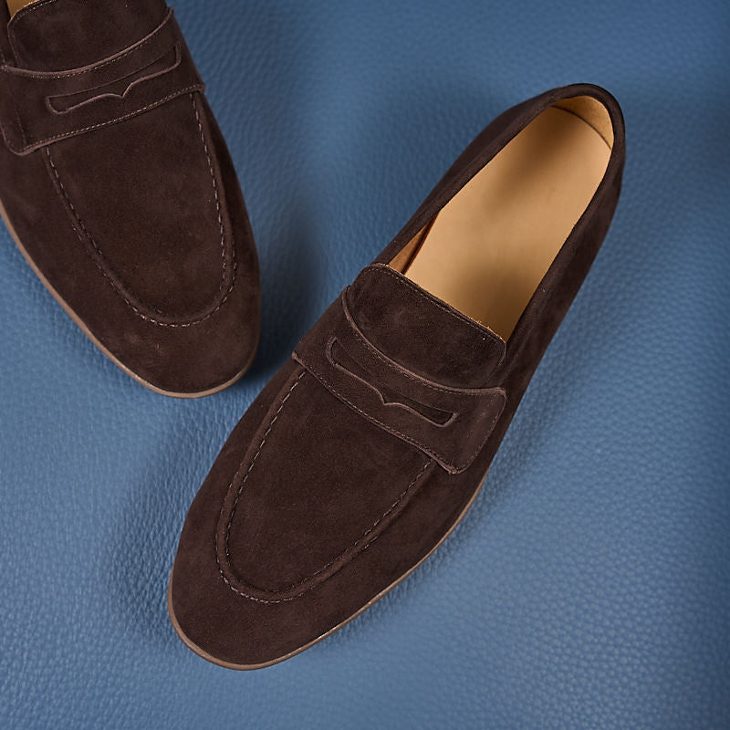 Men's Spring Apricot Goat Skin Suede Slip-on Lightweight Breathable Genuine Soft Loafers