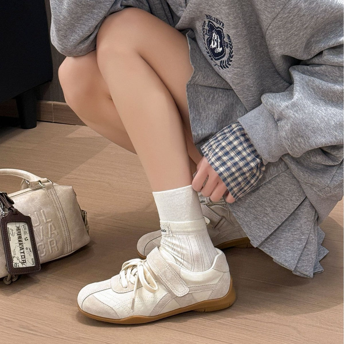Korean Style Retro Lace Up Velcro German Training Women's Casual Shoes