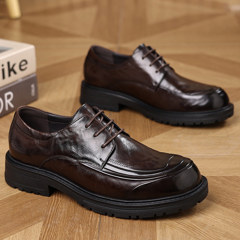 Men's Layer Cowhide Dress Black Four Genuine Men's Business Leather Shoes