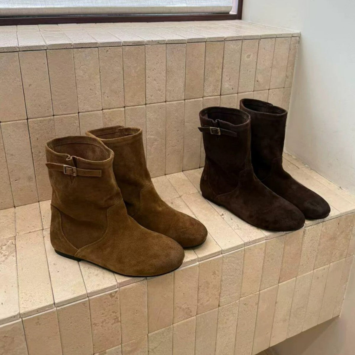Women's Version Suede Round Toe Height Increasing Insole Western Boots