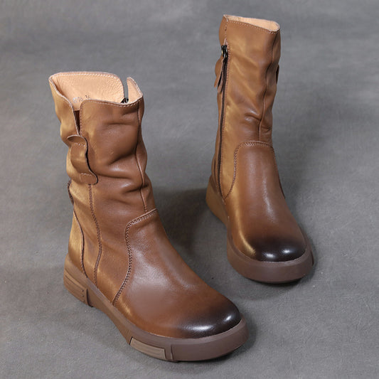 Women's Western Martin Flat First Layer Cowhide Retro Women's Leather Boots