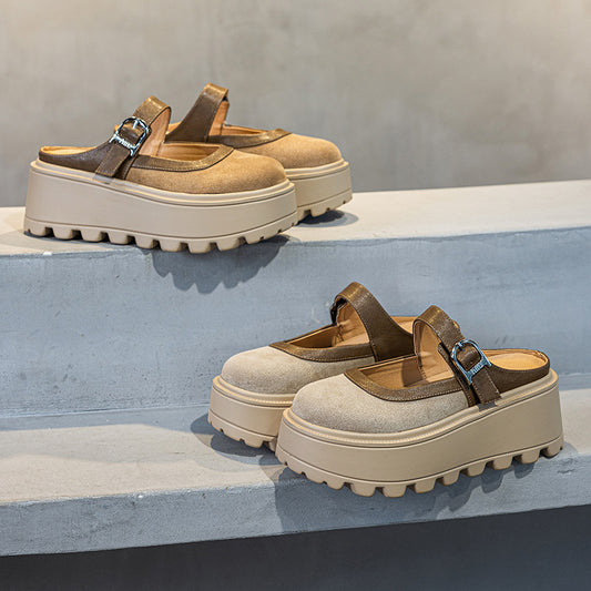 Women's Retro Closed Toe Half Autumn Platform Slippers