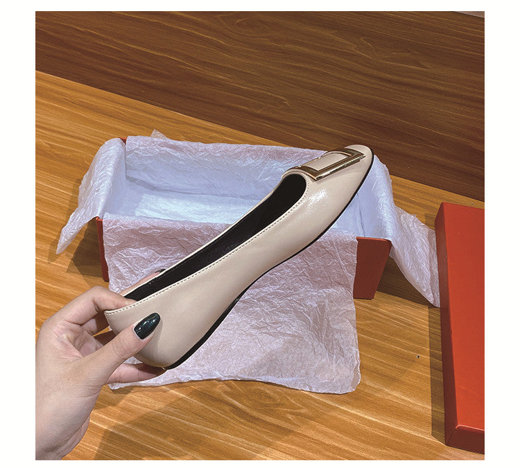 Women's Square Buckle Toe Flats Patent Low-cut Women's Shoes