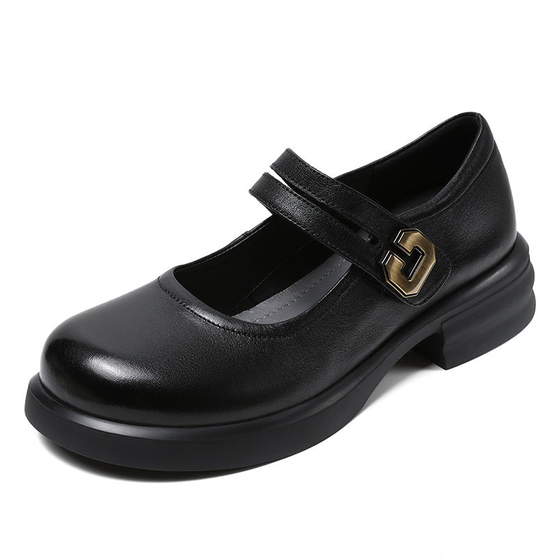 Women's Layer Cowhide French Style Mary Jane Spring White Leather Shoes