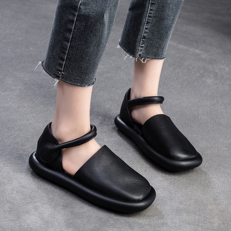Women's Toe Strap Soft Top Layer Cowhide Magic Sandals