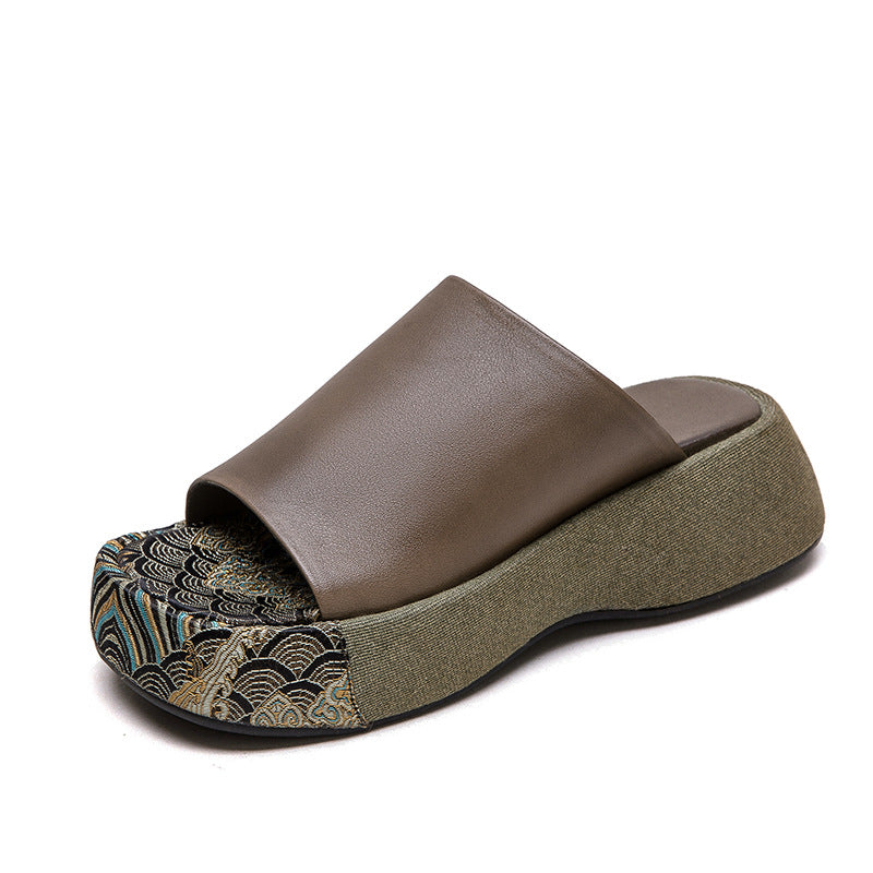 Women's Thick-soled Peep Toe Retro Outerwear National Slippers