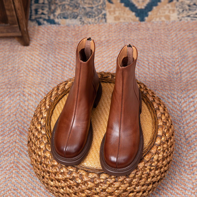 Women's Layer Cowhide Autumn Flat Ankle Retro Boots