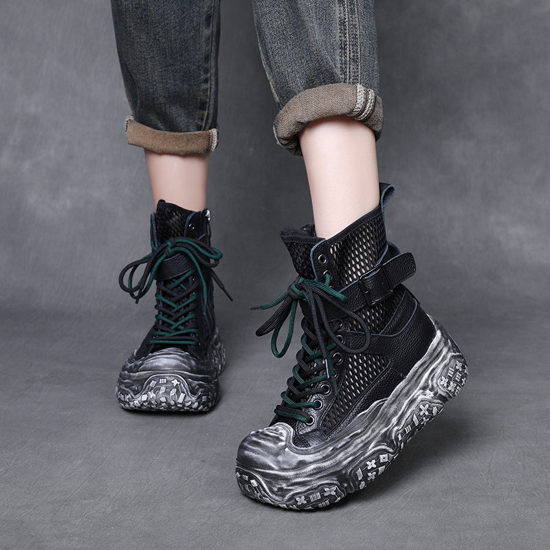 Women's Layer Cowhide Breathable Mesh Martin For Summer Platform Sandals