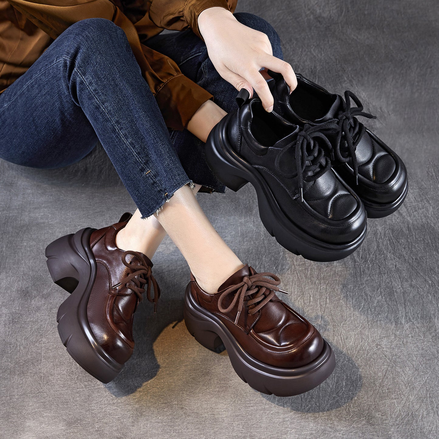Women's Toe Small Thick Bottom Autumn Genuine Stylish Deep Mouth Women's Casual Shoes
