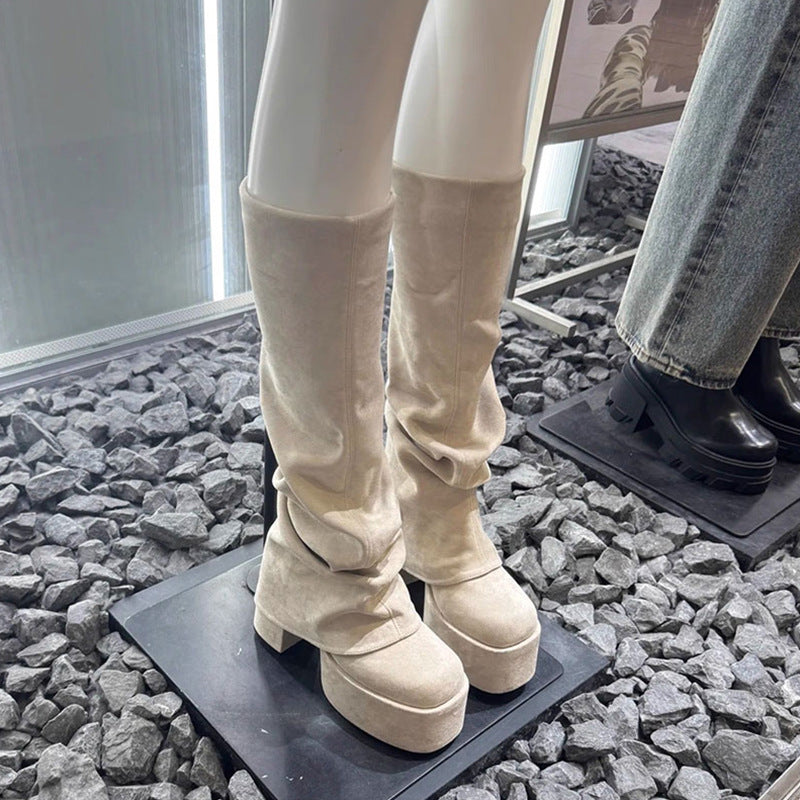 Women's Thick Bottom Chunky High Pantyhose Square Toe Hot Boots