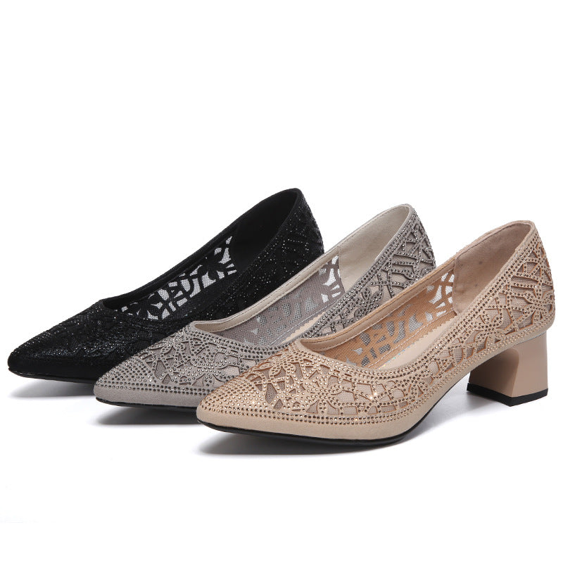 Women's Hole Pumps Hollow Breathable Rhinestone Comfortable Women's Shoes