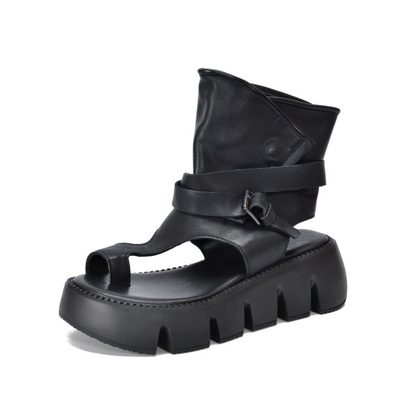 Roman Open Toe Summer Belt Buckle Back Empty Covering High-cut Platform Sandals