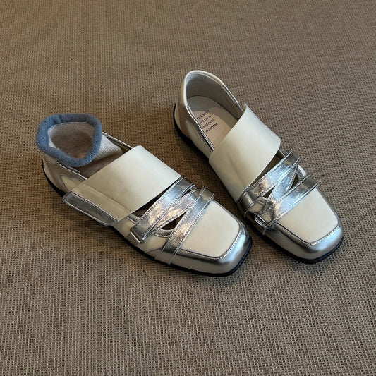 Version Mechanical Style Square Head Velcro Mary Jane Spring Flat Women's Fashion Shoes