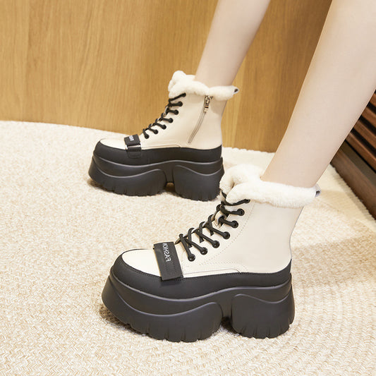 Women's Thick Bottom Warm With Veet British Casual Shoes