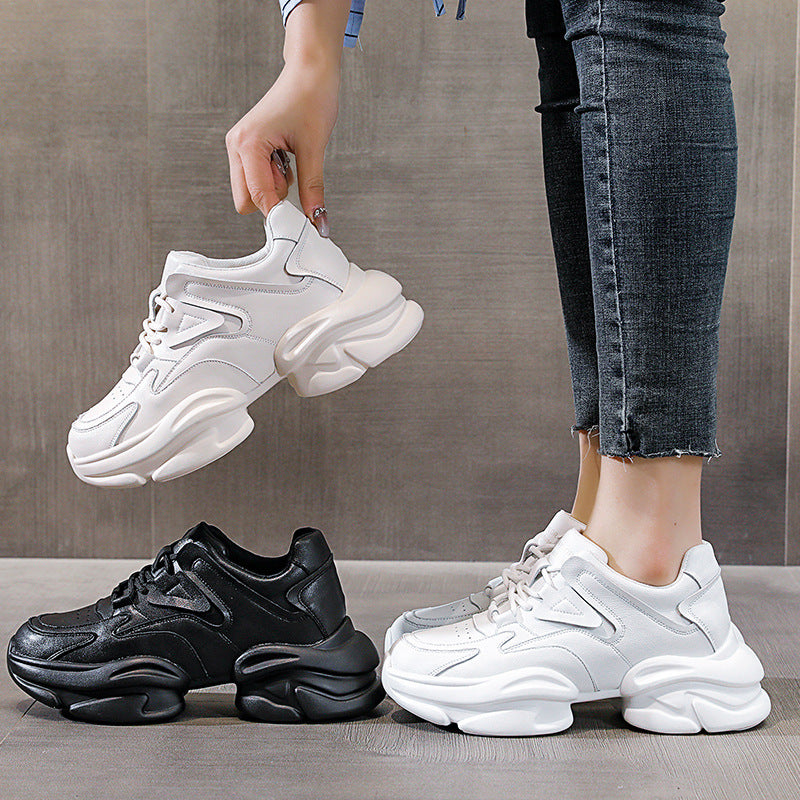 Women's & Men's Dad Fashionable Platform White Height Increasing Sneakers