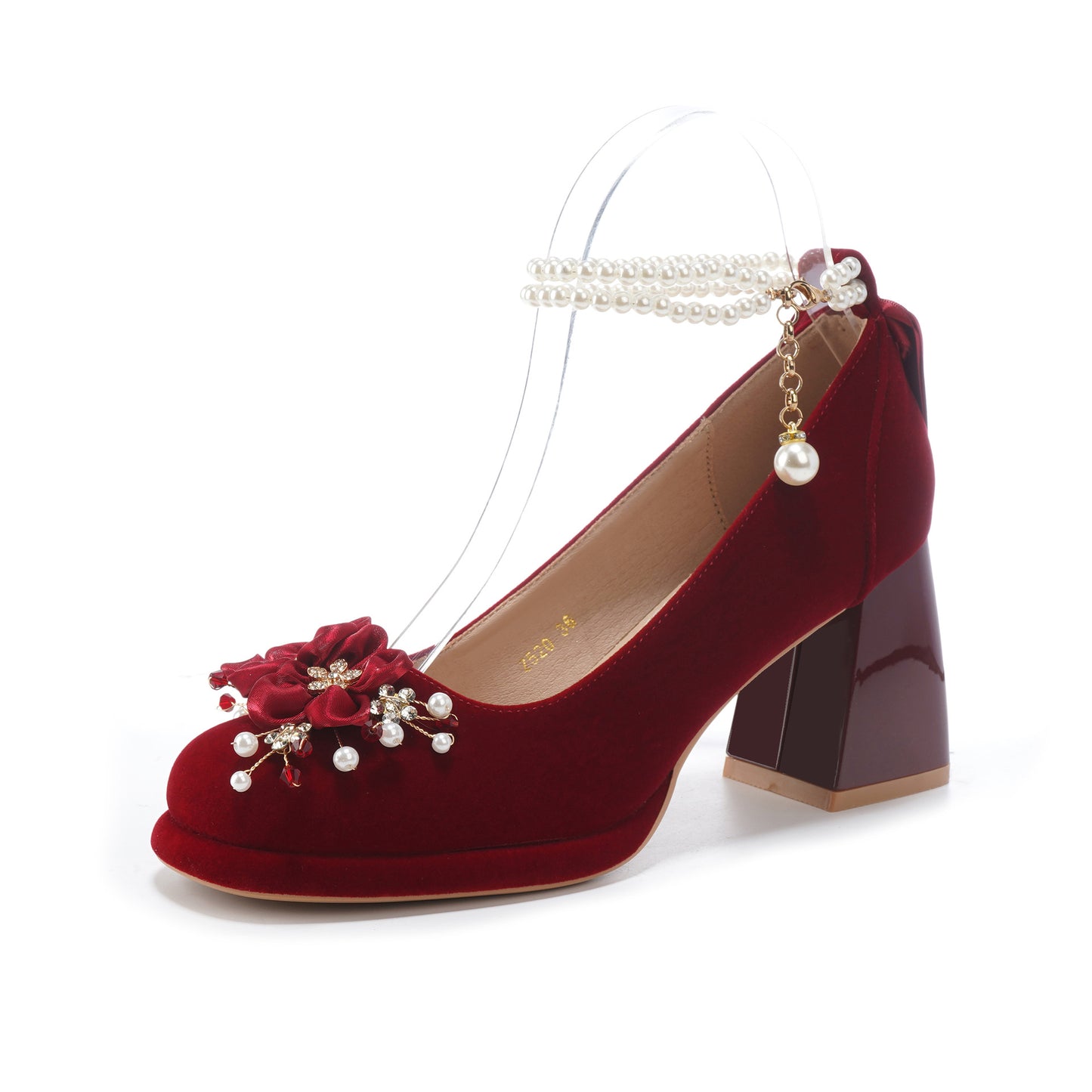 Wine Red Flower Mary Jane Wedding Super High Not Heels