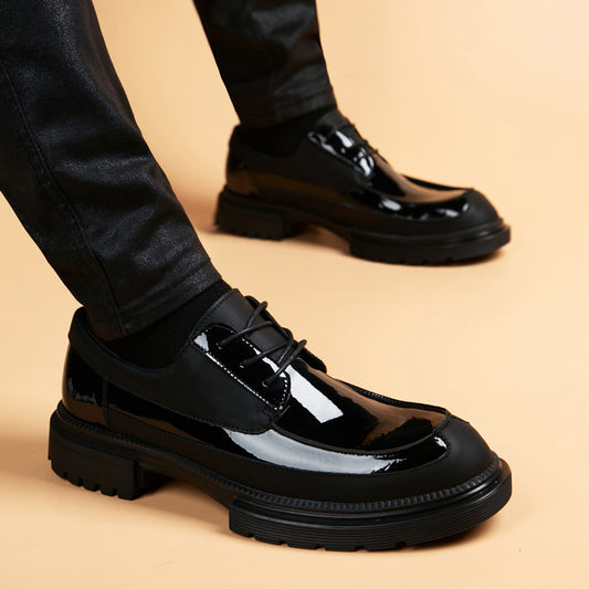 Men's England Style Formal Wear Thick Sole Increased Glossy Leather Shoes
