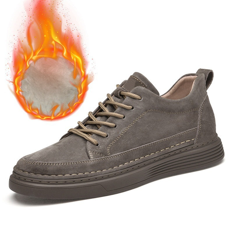 Men's Large Size Fleece-lined Inner Height Increasing Board Top Layer Sneakers