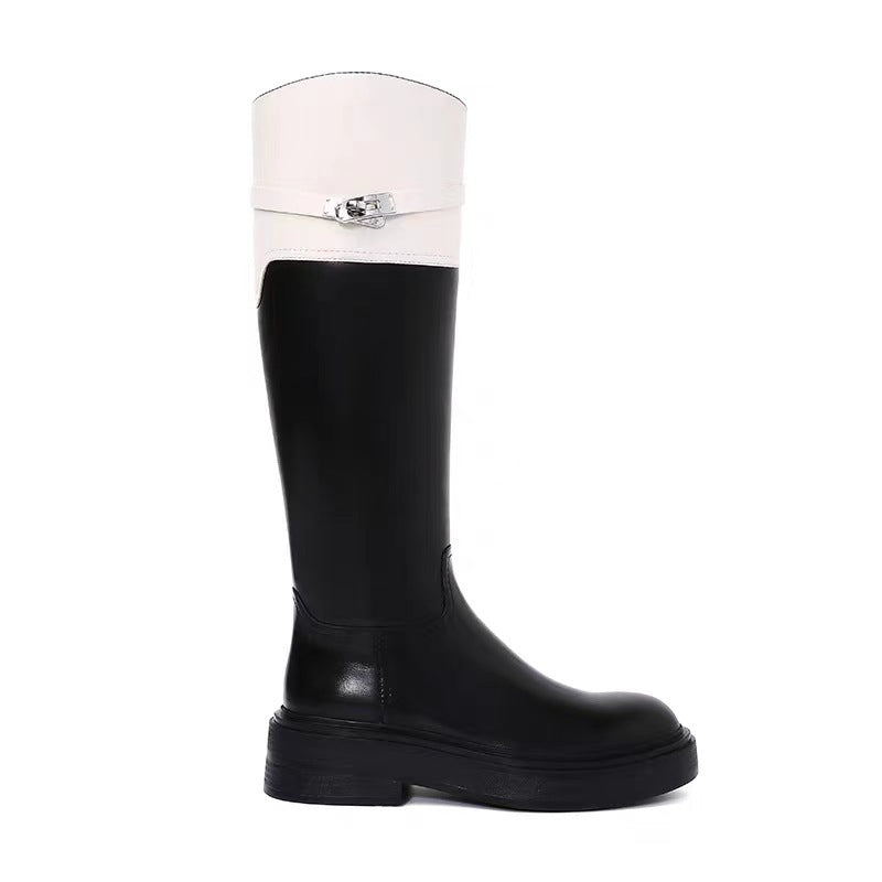 Quality Round Toe Lock Chunky Thigh High Knight Female Genuine Women's Leather Boots