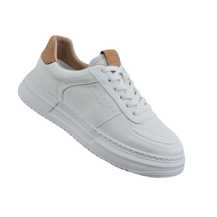 Men's White Soft Bottom Air Force Top Layer Cowhide Platform Sneakers