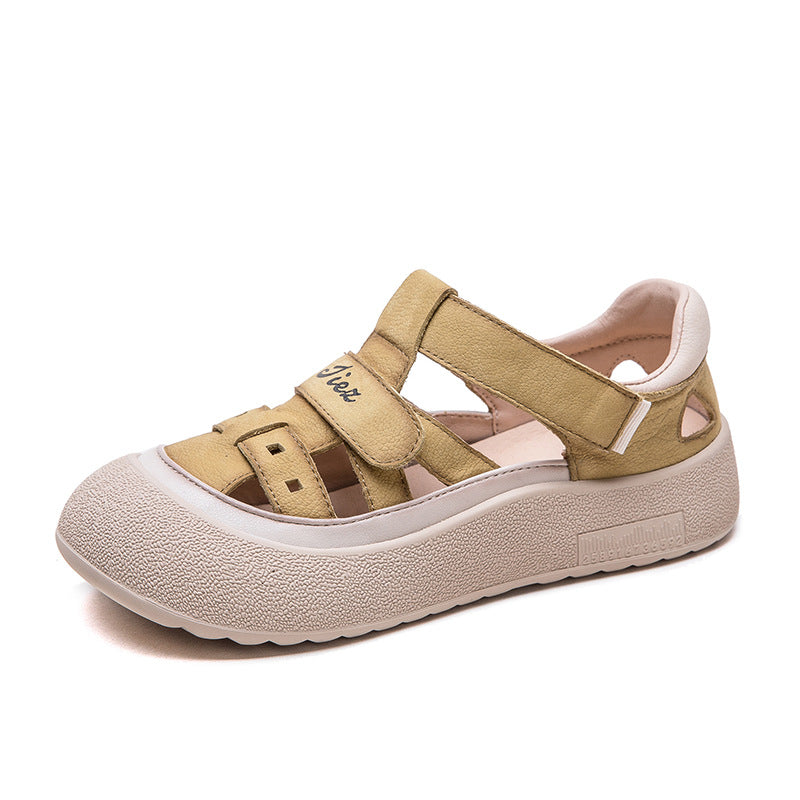 Women's Retro Comfort Breathable Full Grain Cowhide Sports Flat Sandals