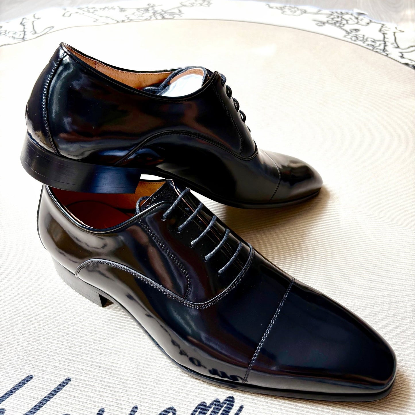 Men's Slit Beads Glossy Genuine Formal Oxford Men's Business Leather Shoes