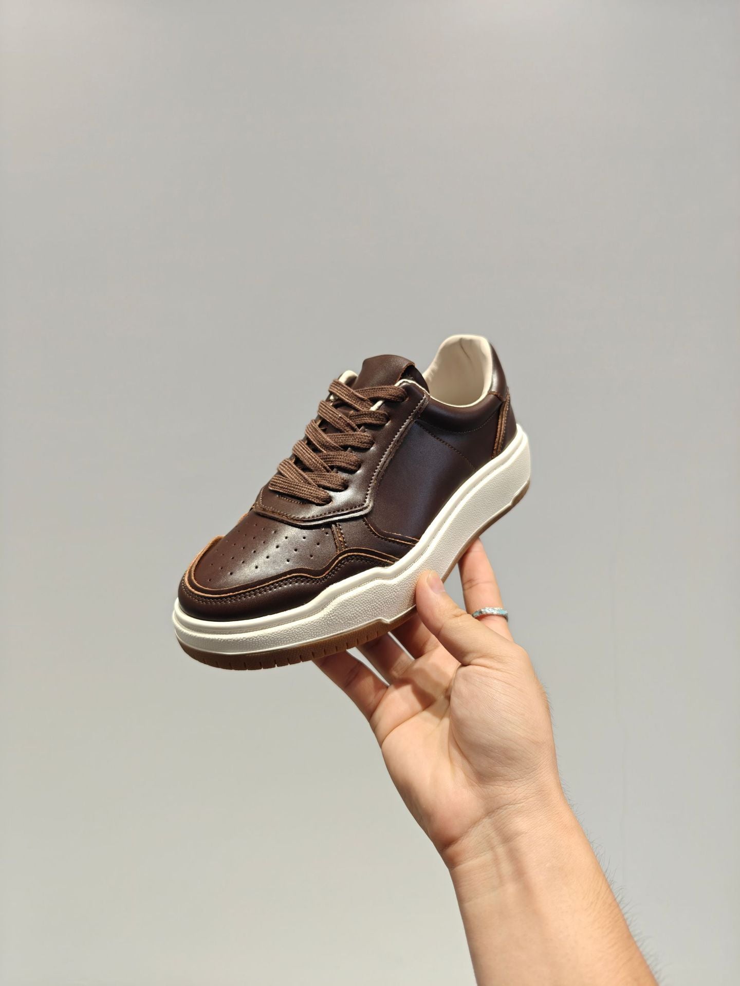 Women's Cowhide Trendy Autumn Thick-soled Wild White Women's Board Shoes