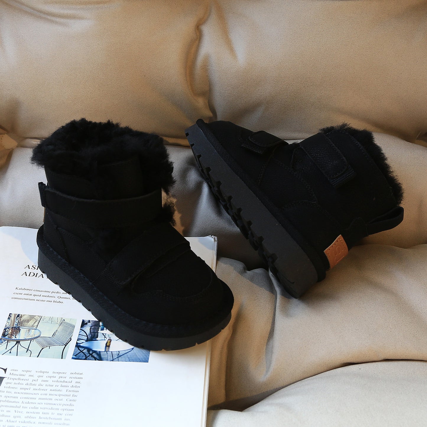 Children's Fur Integrated Fleece-lined Thickened Boys Big Kid's Snow Boots