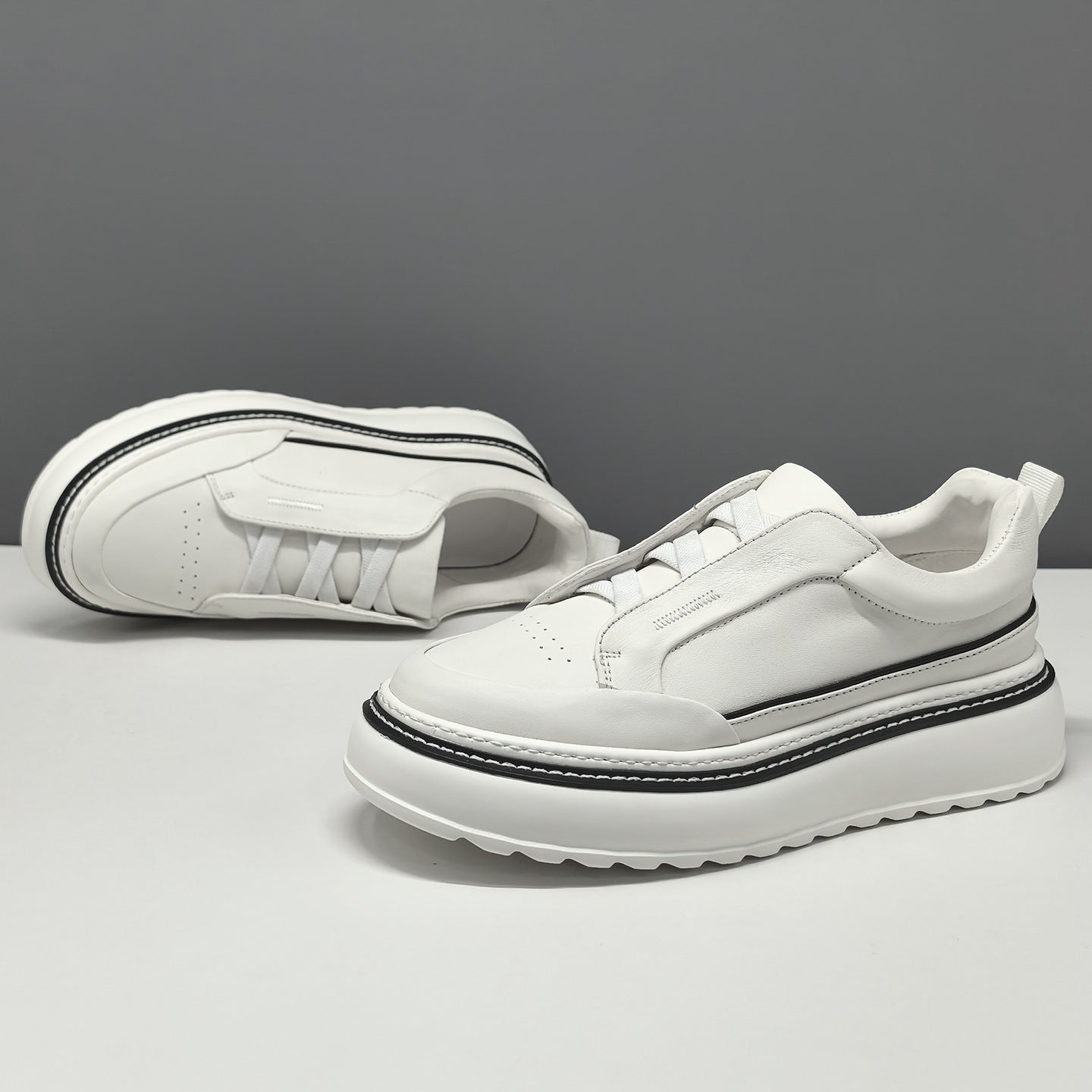 Men's Layer Cowhide Platform Board Fashionable Genuine Men's Shoes