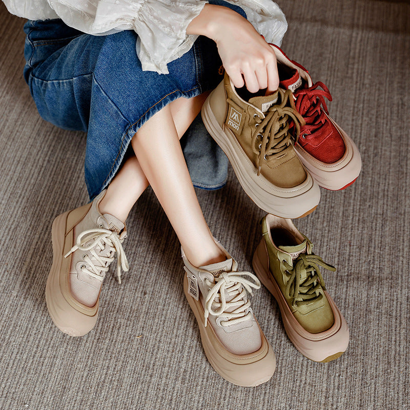 Top Layer Cowhide Retro Platform Ankle Casual Shoes