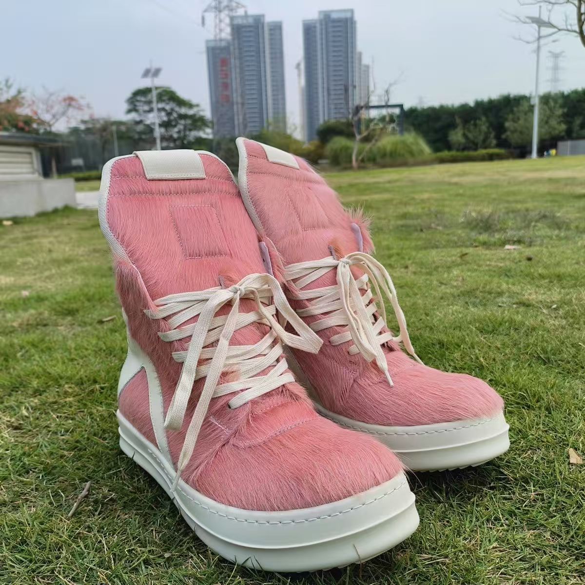 Men's Pink Luxury Horse Hair Trendy Platform Casual Shoes