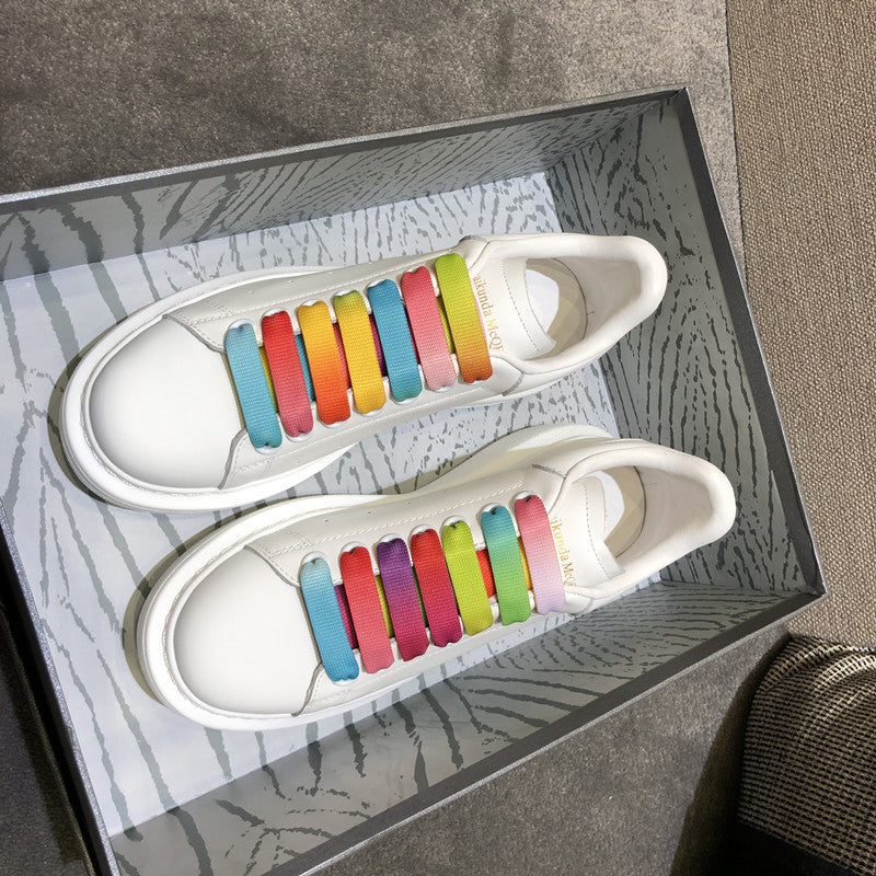 Women's Mcqueen White Genuine Platform Invisible Elevated Casual Shoes