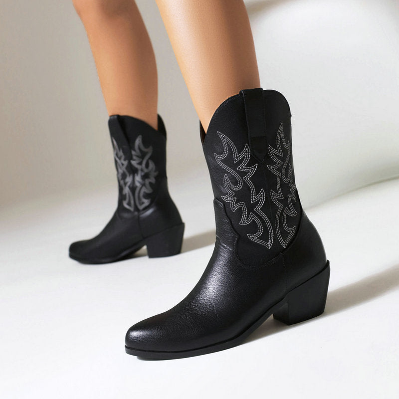 Women's Chunky High Round Toe Knight Martin Women's Leather Boots