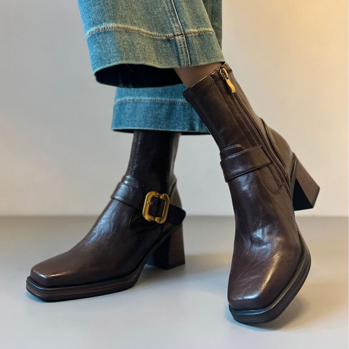 Women's Elegance High Square Toe Booties Soft Waterproof Platform Thick Increased Boots