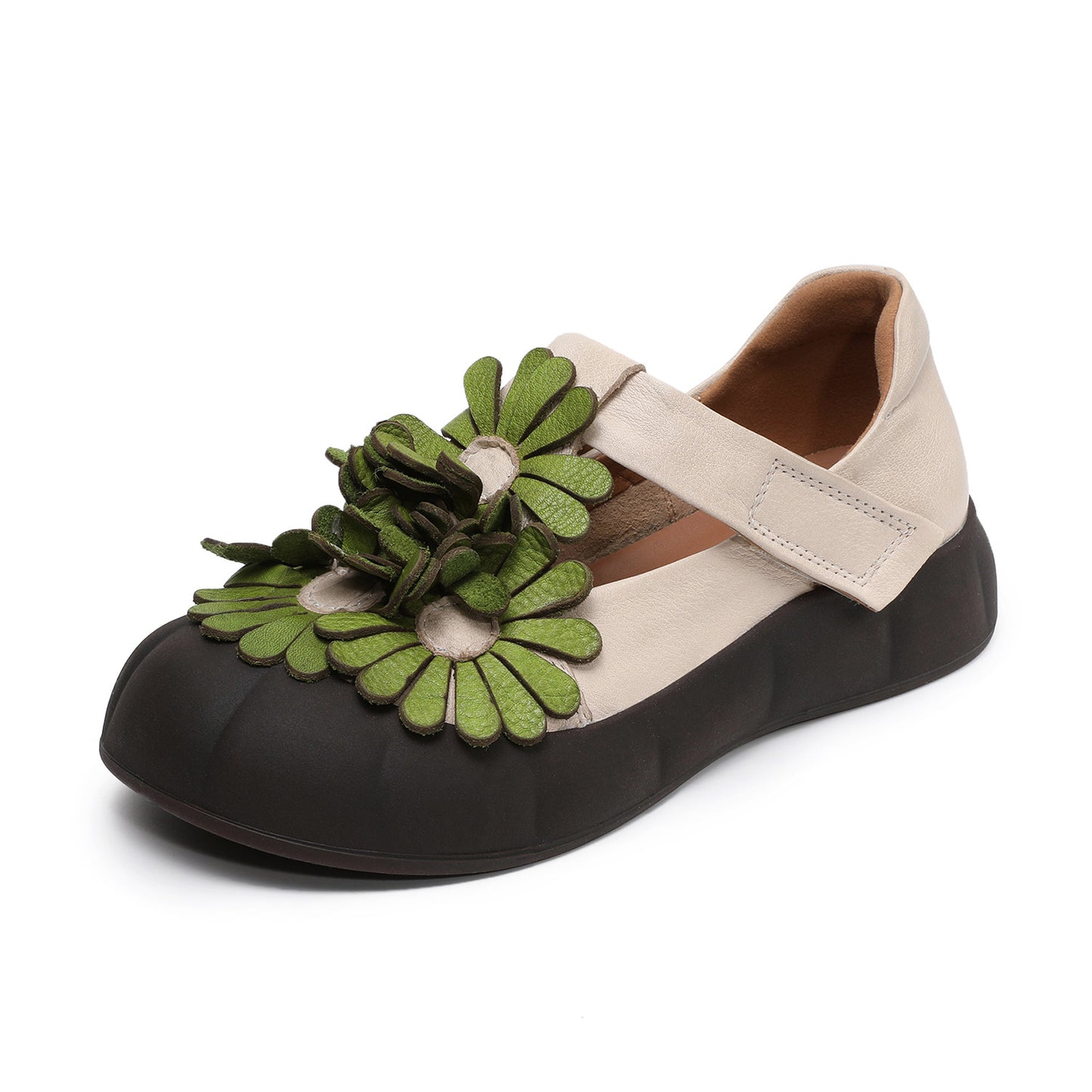 Women's Top Layer Cowhide Platform Flowers Mary Jane Ethnic Style Retro Men's Shoes