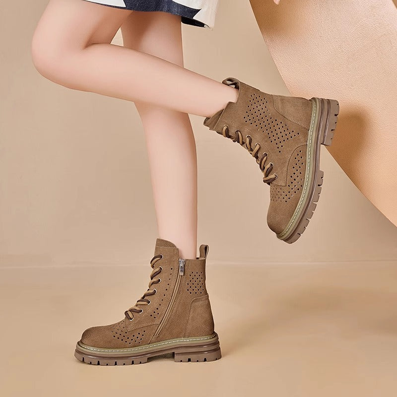 Women's Worker Summer Hollow Breathable Thin Genuine Women's Leather Boots