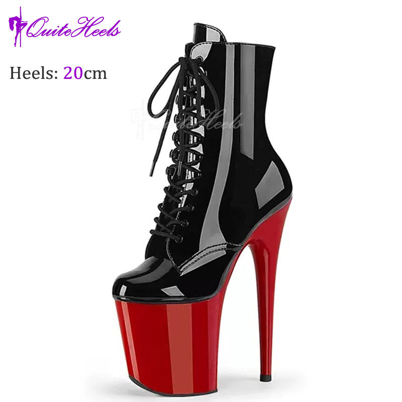 Women's Sexy High Platform Tiger Buckle Ankle Stiletto Model Pole Dance Women's Leather Boots