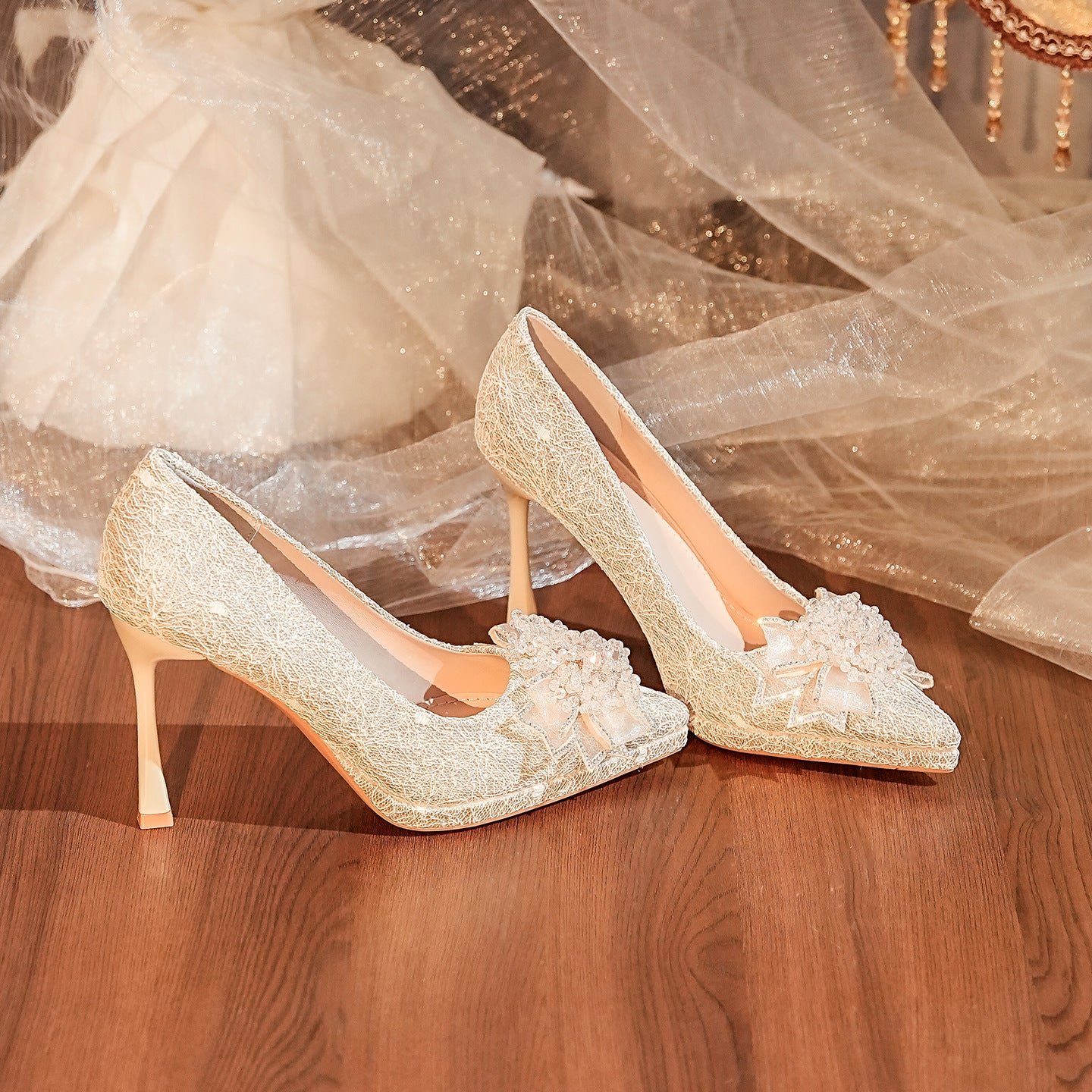 Women's French Champagne Crystal Flowers Niche Banquet Luxury Women's Fashion Shoes