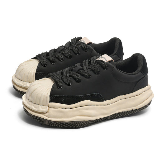 Black Platform Dissoed Shell Toe Stitching Men's Board Shoes