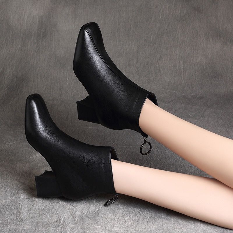 Women's Real Soft Short For Chunky Plush Martin Mid Heels