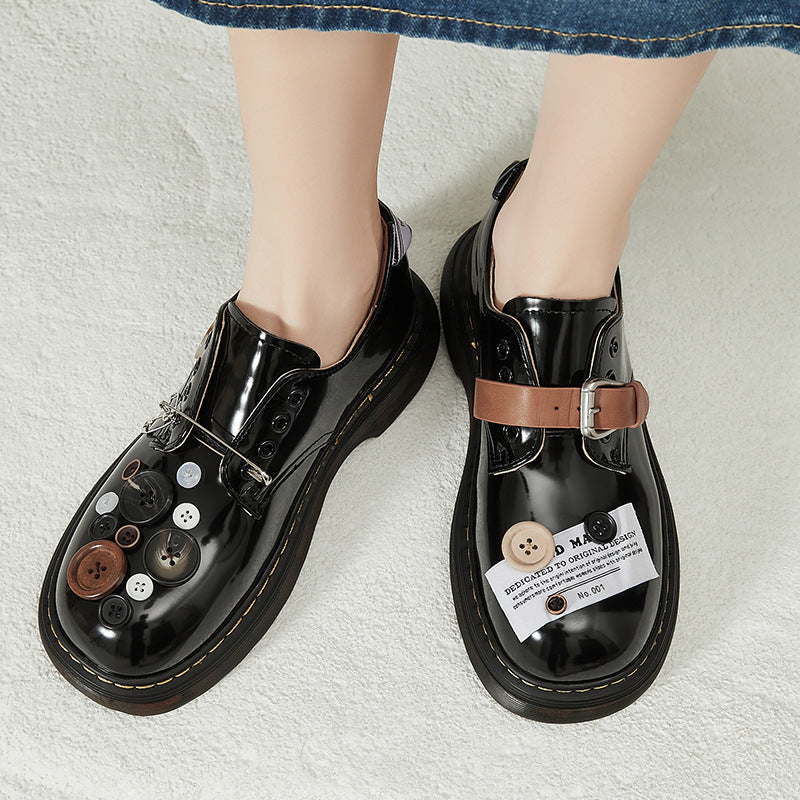 Women's Design Button Platform Slip-on French Mary Women's Casual Shoes