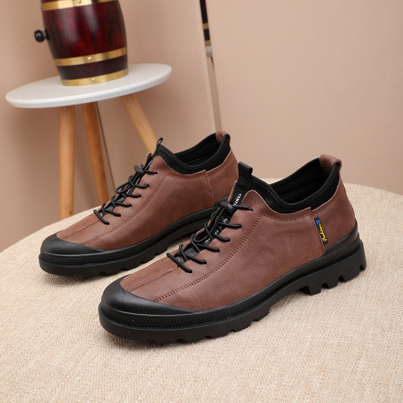 Men's Top Layer Cowhide Vintage Household Elastic Band Casual Shoes