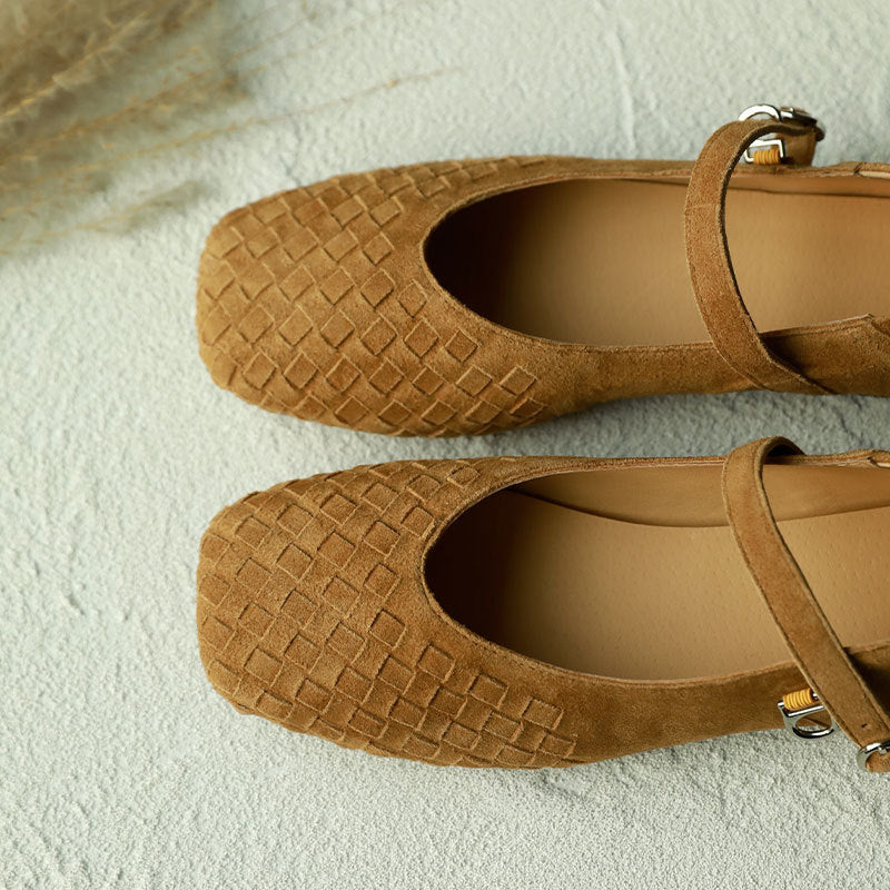 Women's Square Toe Vintage Woven Spring Shallow Mouth Artistic Women's Casual Shoes